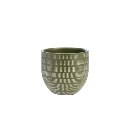 Cache-pot en céramique vert mat Sulco – 16 x 14 cm