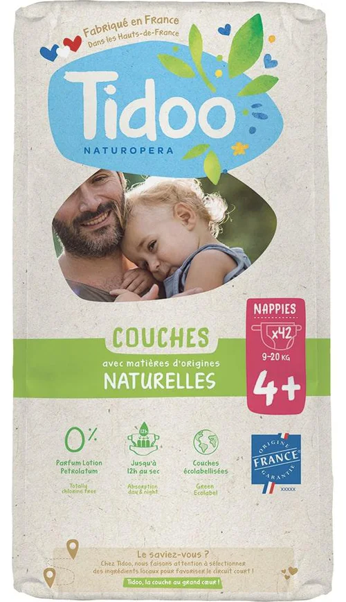 Couches écologiques en sachet T4+ (9-20kg) Tidoo - 42 pièces