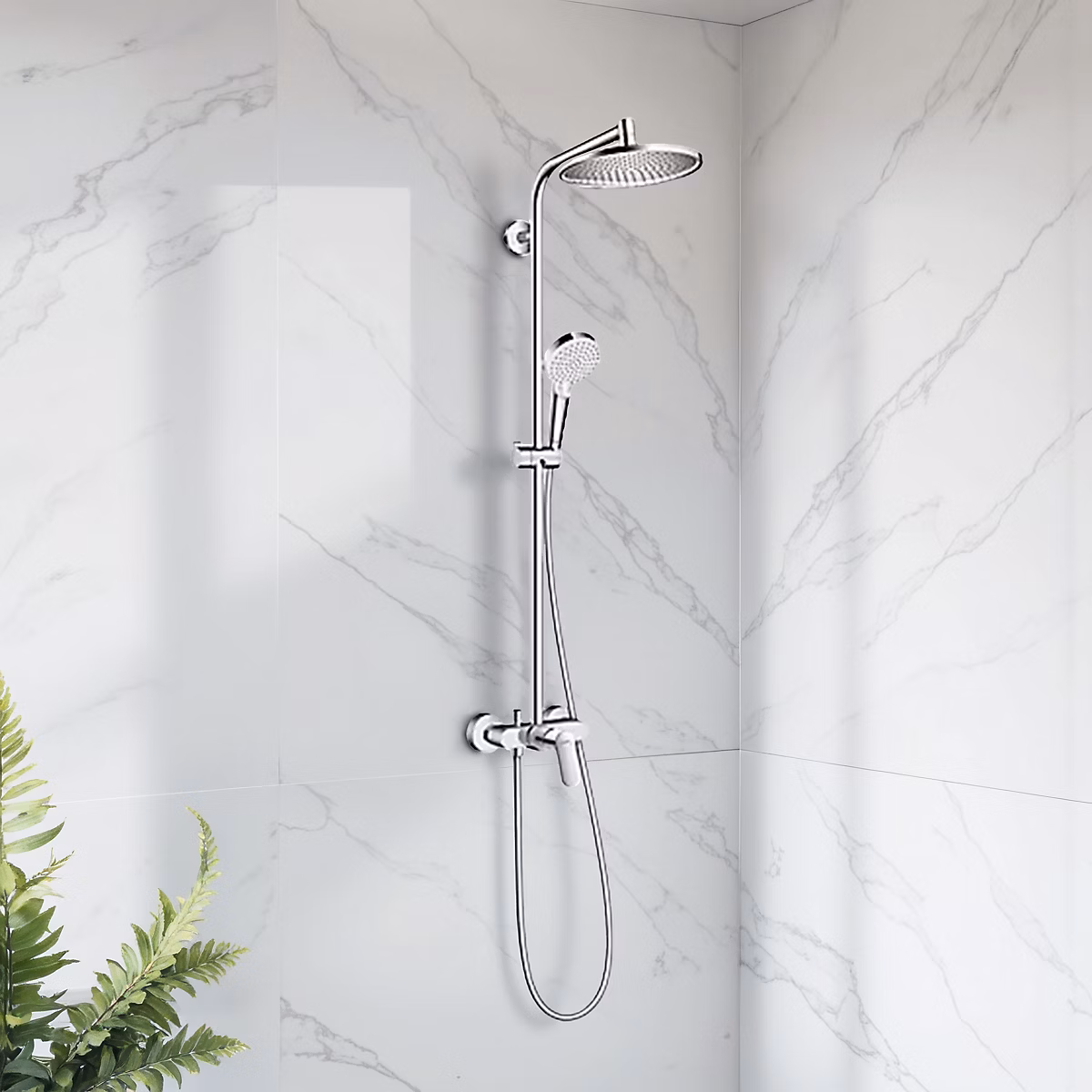 Colonne de douche mécanique chrome avec pommeau rond + douchette 1 jet + flexible – Hansgrohe Crometta S 240