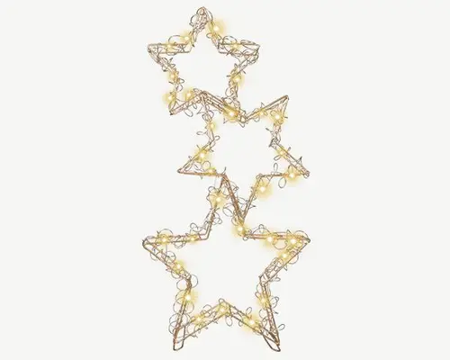 Décor lumineux intérieur 3 étoiles câble argent à 30 micro-LED blanc chaud sur piles - 40 cm