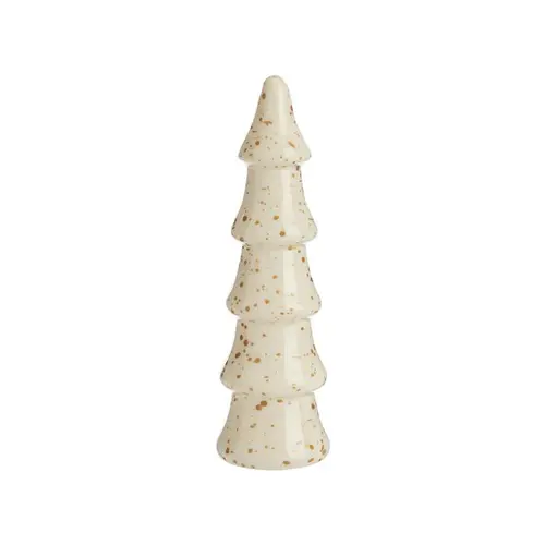 Sapin décoratif en bois de manguier crème et or moucheté grand modèle - 20 x 6 x 6 cm