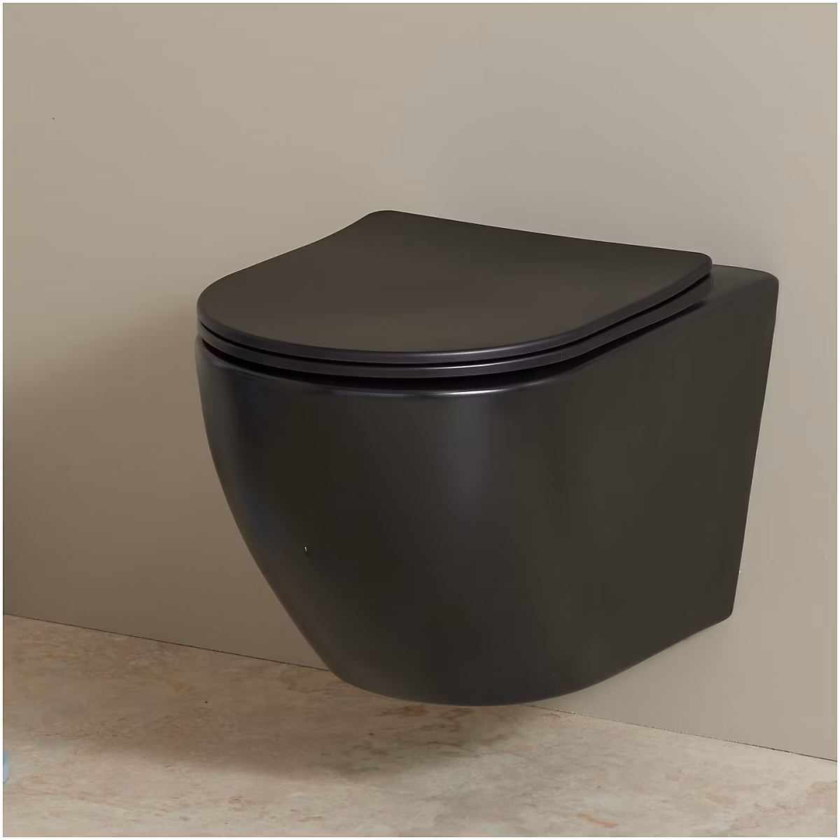 Cuvette WC suspendu noir mat 54 cm sans bride fixations invisibles – Cyrus
