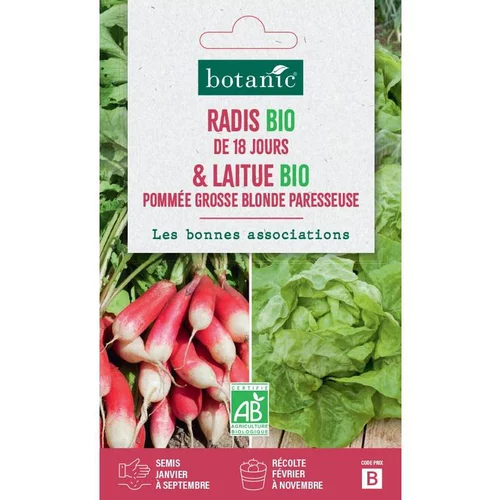 Mélange de graines radis de dix-huit jours bio et de laitue pomme grosse blonde bio botanic® - graines à semer