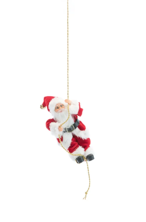 Père Noël traditionnel en tissu rouge et vert grimpeur - 18 cm