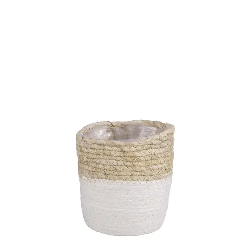 Panier cache-pot coloris blanc en jute Rachel Mica Decorations - 14 x Ø 14 cm