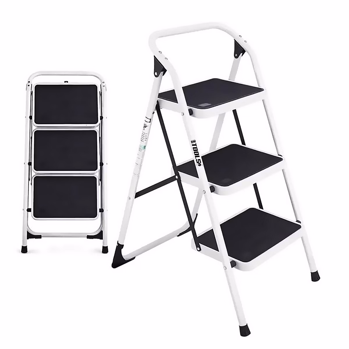 Escabeau 3 marches BM TOOLS BMT – ESC3 | ACC | Haut. de travail 69 cm | se range facilement | Marches anti | dérapantes | Robuste | Durable