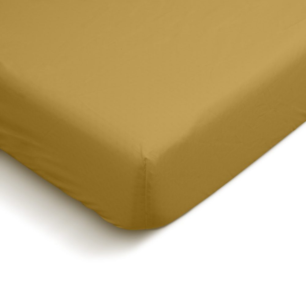 Drap Housse uni 90 × 190cm PERCALE MOUTARDE