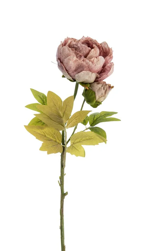 Fleur artificielle en papier tige de pivoine coloris rose - H 62 cm