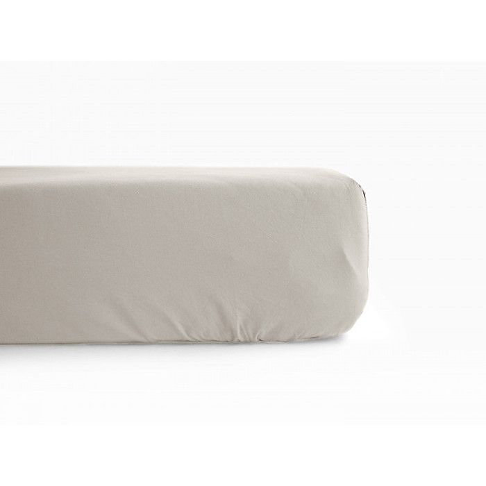 Drap housse percale pur coton peigné longues fibres 80 fils/cm² avec bonnet de 35 cm Vent du sud – 160 × 200, Naturel