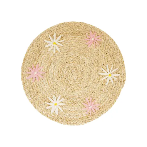 Set de table rond en feuille de maïs à motif fleurs - Ø 38 cm