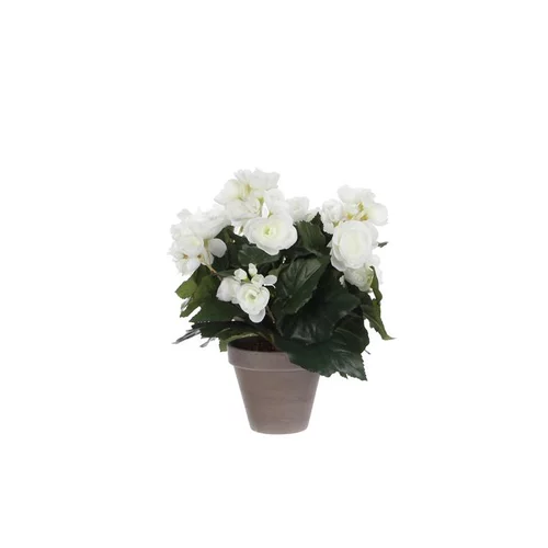 Bégonia blanc plante artificielle en pot gris H 30 x Ø 25 cm