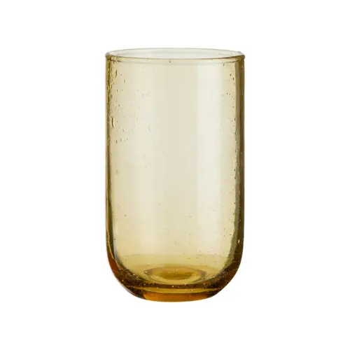 Gobelet long drink en verre décor bullé jaune - 11,5 x 7 cm