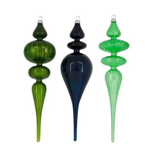 Décoration à suspendre forme glaçon XL en verre coloris vert - Ø 8 x H 30 cm