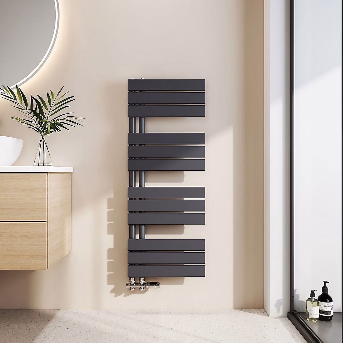 EMKE Sèche – Serviettes à Eau Chaude Design Plat, Connexion Latérale Anthracite 1041 × 400mm 478W