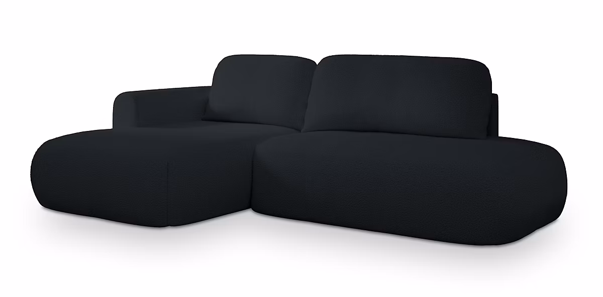 Canapé d'angle nuvira noir en bouclé avec fonction de couchage | Canapé