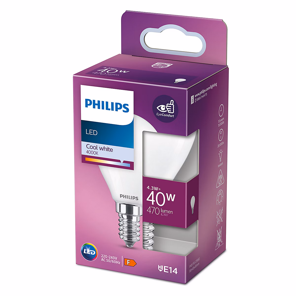 Ampoule LED E14 (SES) 470lm 4.3W IP20 blanc froid Philips | Ampoule