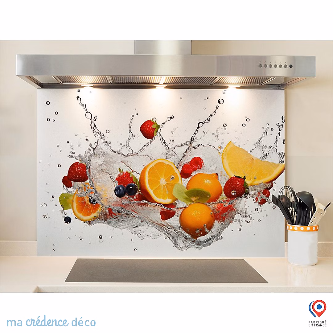 Crédence cuisine fond de hotte Bain de fruits 6 – Alu composite, L 90 cm x H 60 cm, MaCrédenceDéco