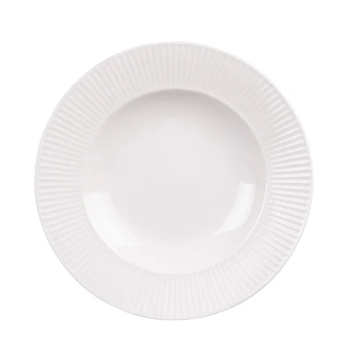 Assiette creuse en porcelaine blanche et contours striés Lina - Ø 22,5 cm