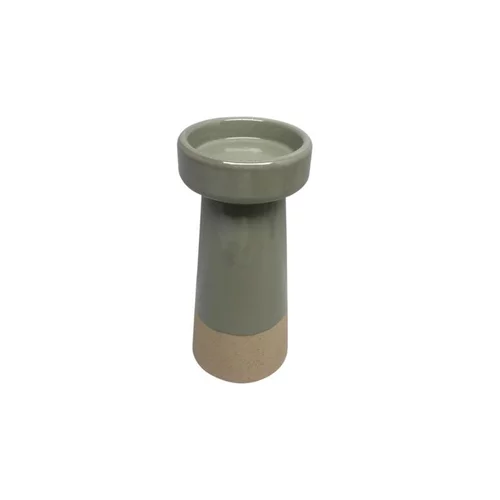 Porte bougie en céramique bicolore naturel/vert grand modèle - Ø 10 x H 23 cm