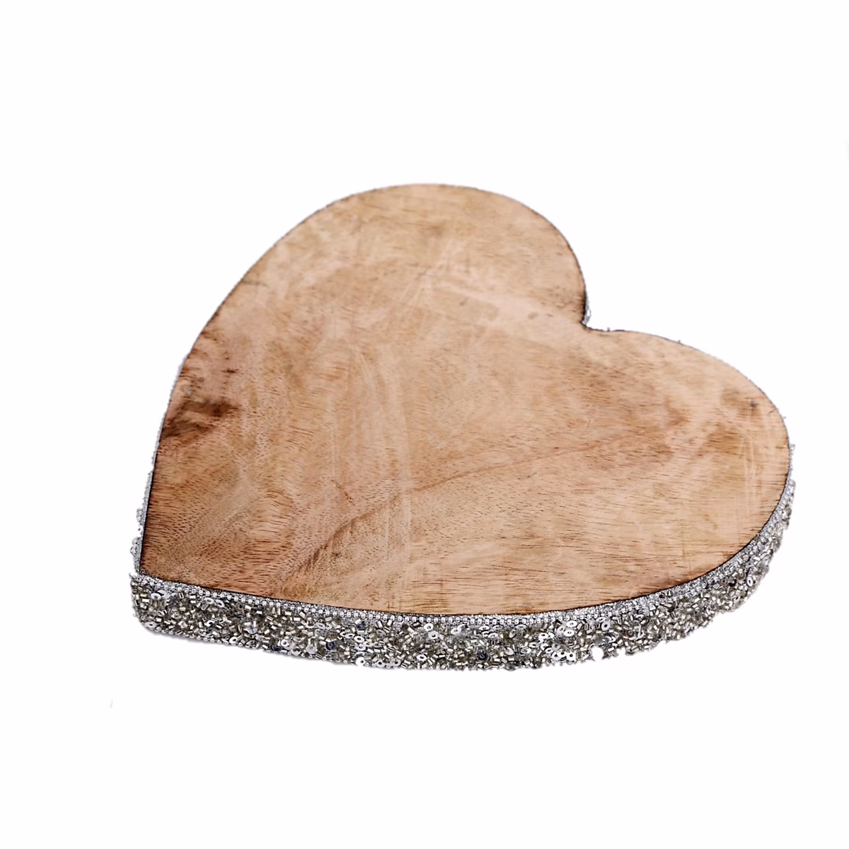 Décoration de Noël cœur en bois à sequin grand modèle Argent – L. 25 x l. 25 x H. 4 cm, NOEL GIVRE