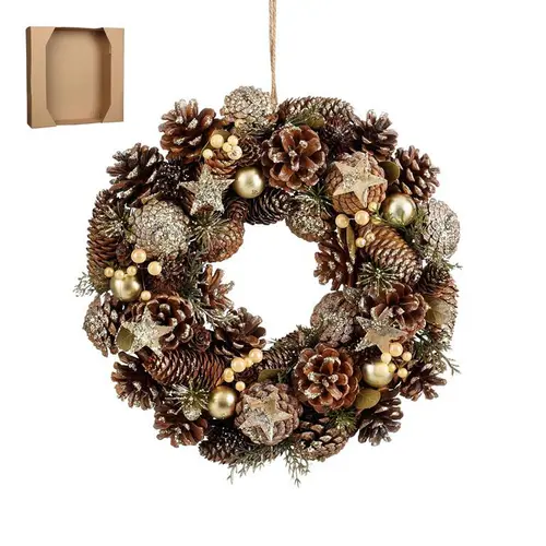 Couronne sapin et pommes de pin dorée Brant - Ø 34 x H 9 cm