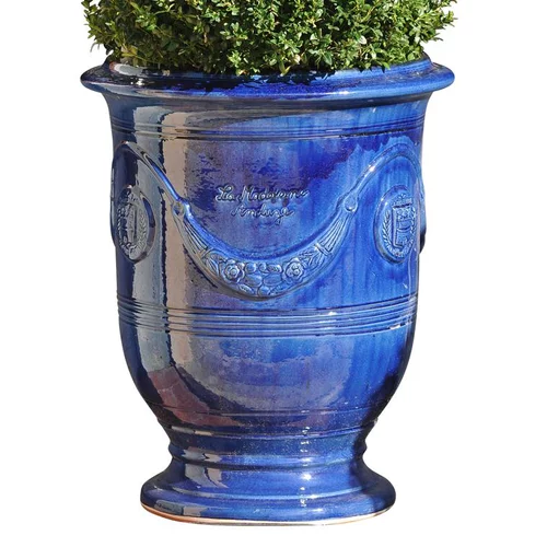 Vase Anduze tradition bleu en terre cuite émaillée H 55 x Ø 45 cm