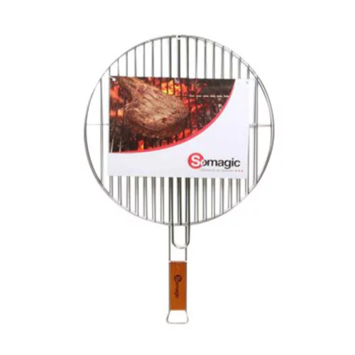 Grille ronde Somagic double acier chromé et manche en bambou - Ø 41 cm