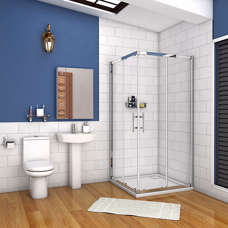 Cabine de douche coulissante – Verre anticalcaire 6 mm | Accès par angle | Poignée en acier inox chromé | 120 × 110 × 195 cm