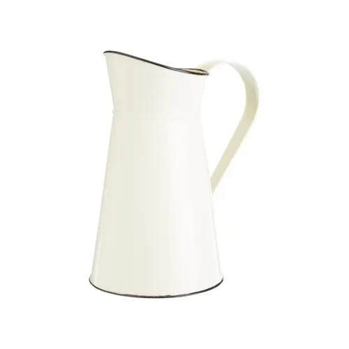 Vase vintage forme pichet en métal galvanisé ivoire - Ø 16 x H 27,5 cm
