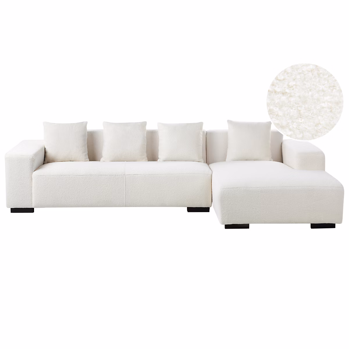 Canapé d'angle 4 places LUNGO Bouclé Blanc Côté gauche – Réf. QDWEEGTMU7381648897