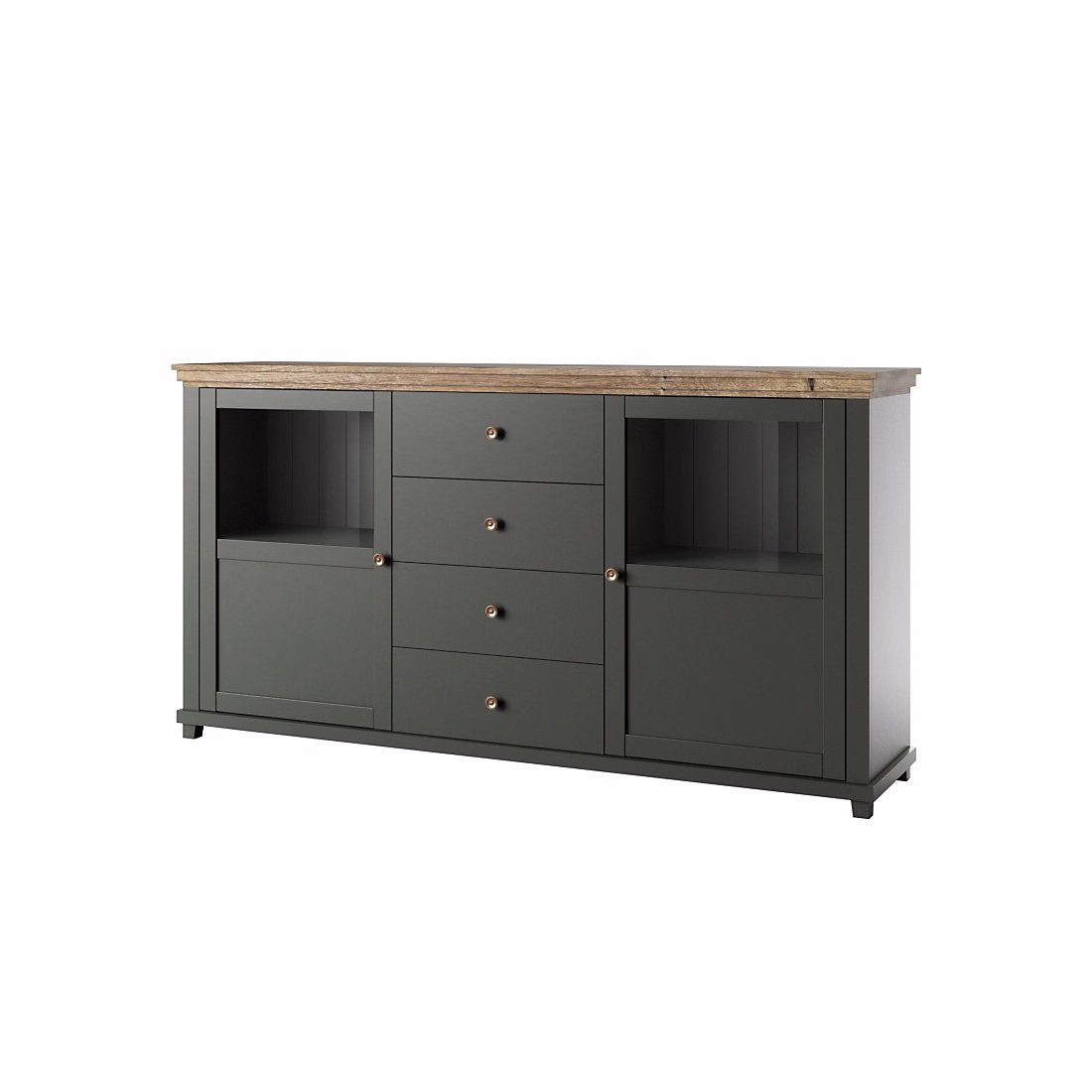 Buffet 180cm collection ASSIA. Coloris vert et chene. 2 portes et 4 tiroirs – Réf. BFHGZSBYP5517891841
