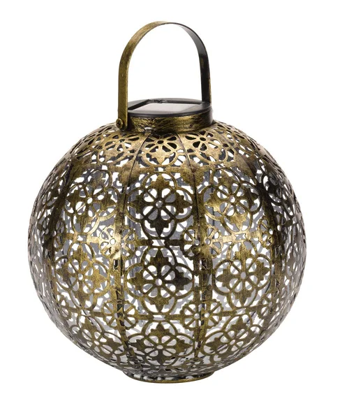 Lanterne Damasquette coloris jaune effet blanc froid en métal Smartgarden - 18 x 18 x 18 cm