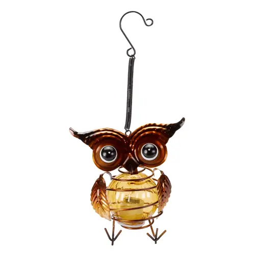 Suspension solaire petit hibou en métal à LED blanc chaud - 13 x 12,2 cm