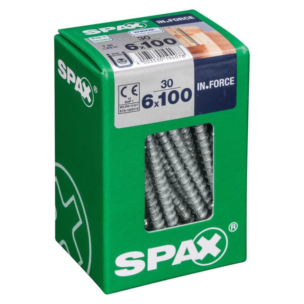 CENTRALE BRICO Lot de 30 vis acier tête cylindrique SPAX, Diam.6 mm x L.100 mm – 6 mm 100 mm