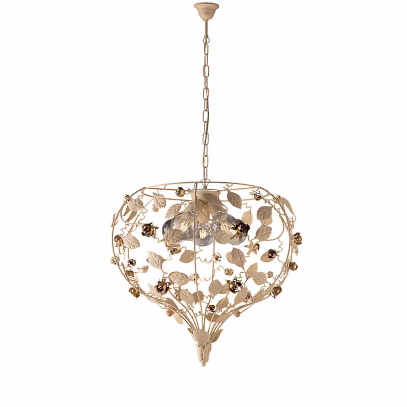 Bella Lustre En Fer Laqué Décapé Ivoire 5 Lumières 125 D.68 Bl196-5-Av – Réf. NDEMDYAJW2499113178