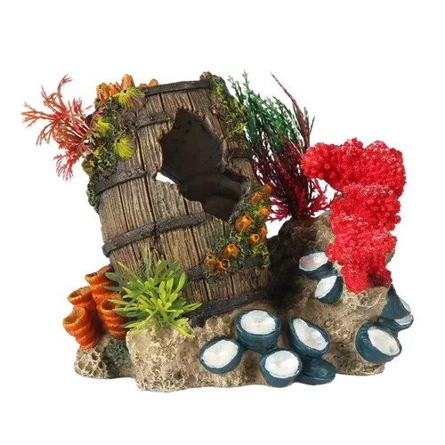 Décor d'aquarium Artefact englouti 2 coloris multicolore en résine de polyester - 15,3 x 11,6 x 13,7 cm