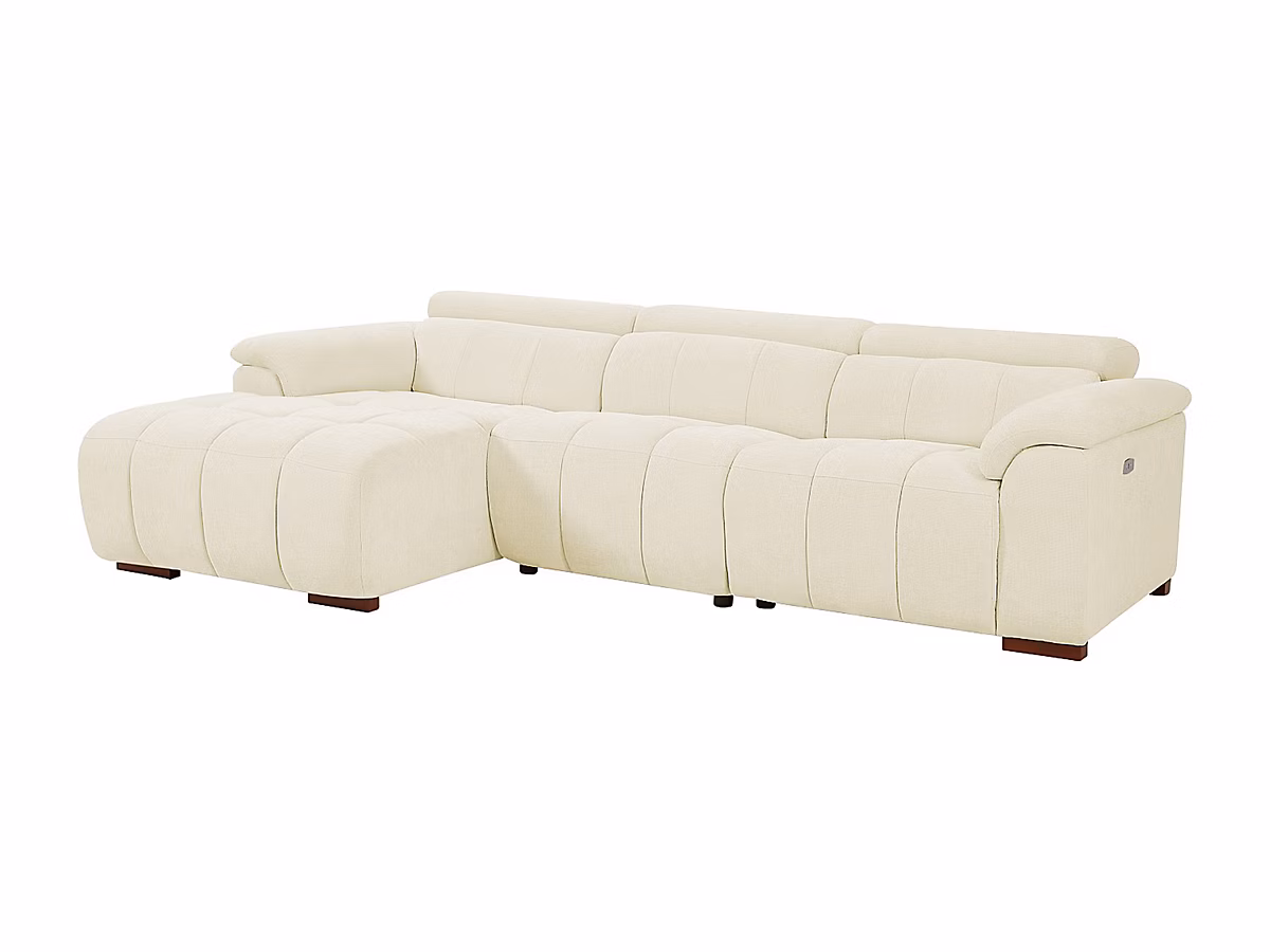 Canapé d'angle gauche relax électrique en tissu beige MOLPICA | Canapé