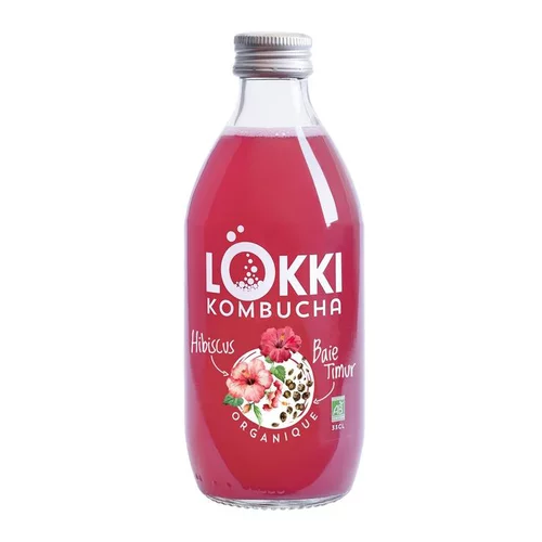 Kombucha Hibiscus et baie de Timur en bouteille en verre de 33 cl