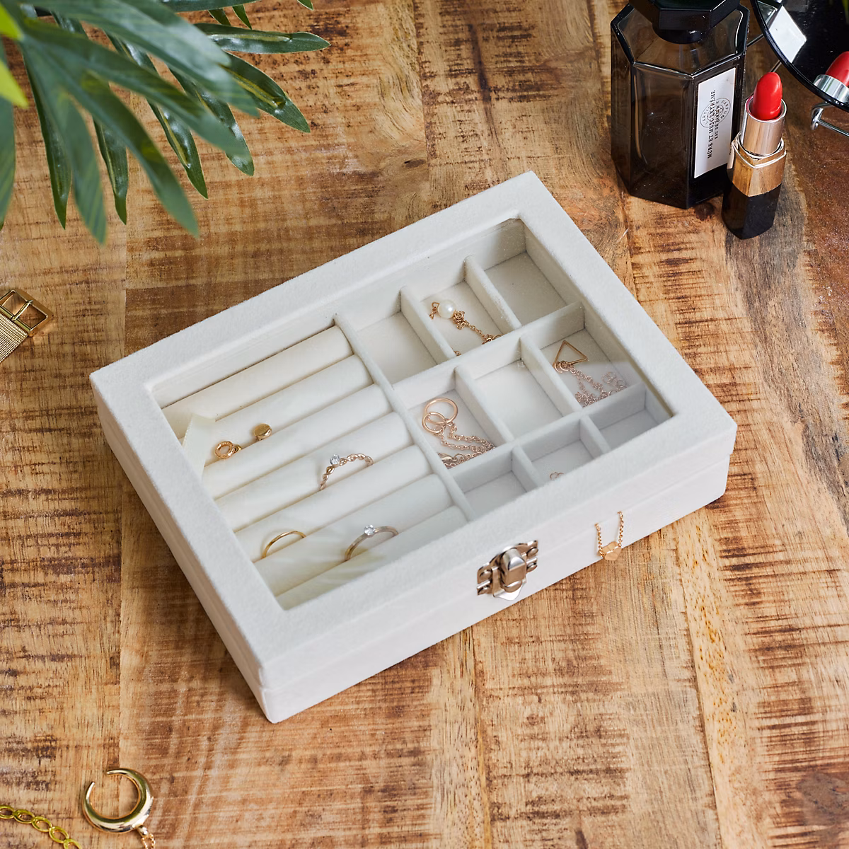 Boîte à Bijoux – HOME DECO FACTORY, Feutrine, Transparent, Blanc