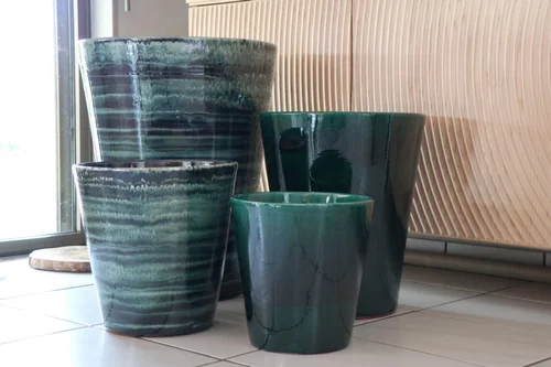 Pot en terre cuite émaillée vert Jade Les Poteries d’Albi Sydney - Ø 25 x H 29 cm