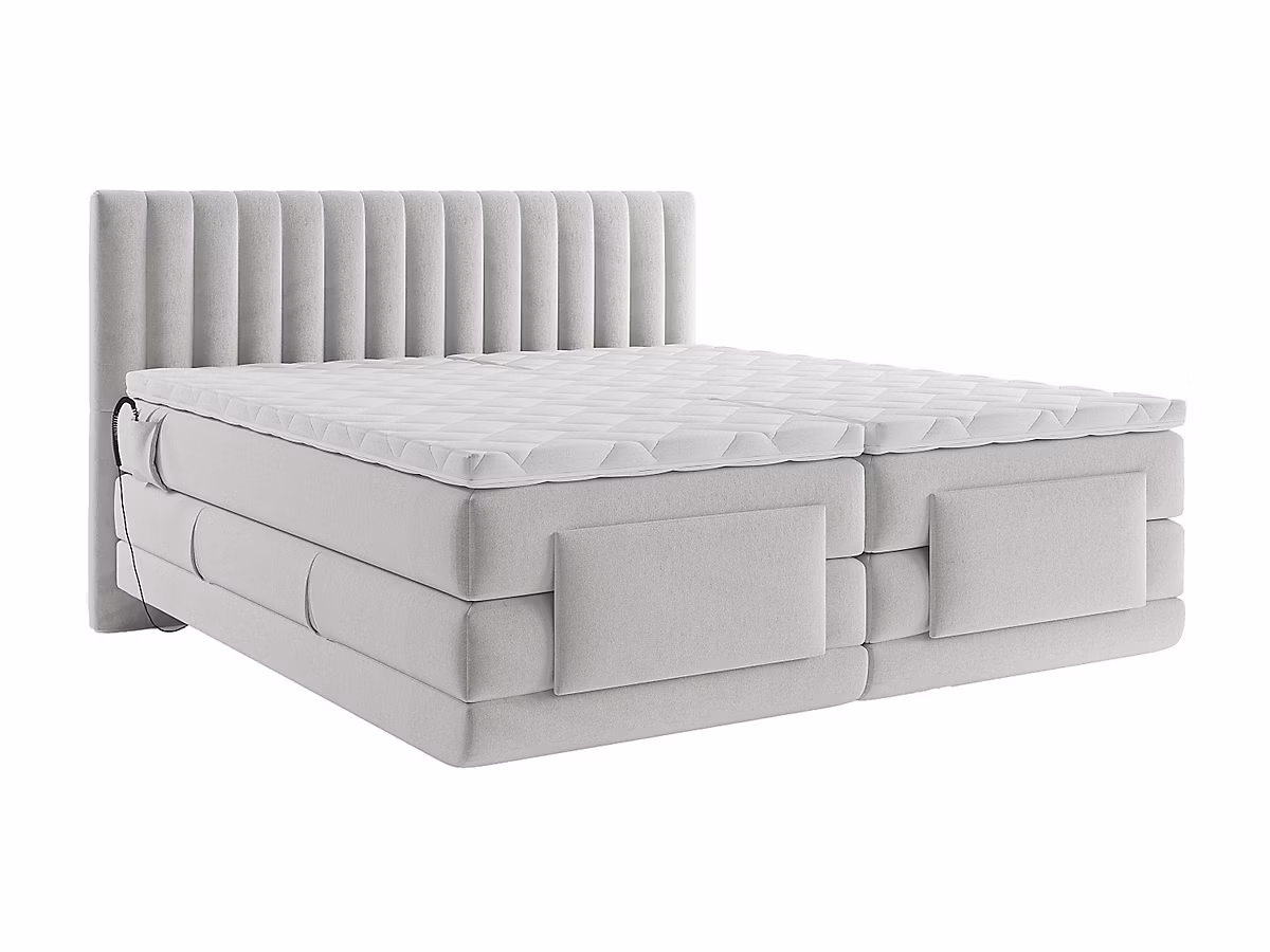 Ensemble complet boxspring tête de lit coutures verticales + sommiers relaxation électrique + matelas + surmatelas – 2 × 90 × 200