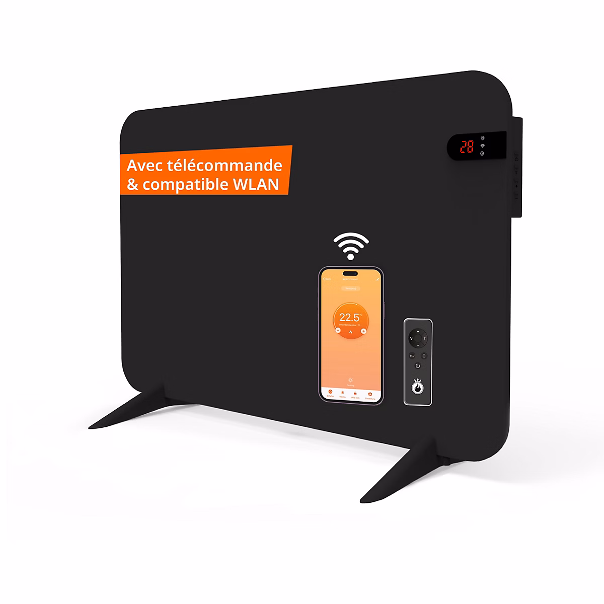 Chauffage Infrarouge Smart Dual 450W Könighaus Noir avec écran – Autonome/Montage mural