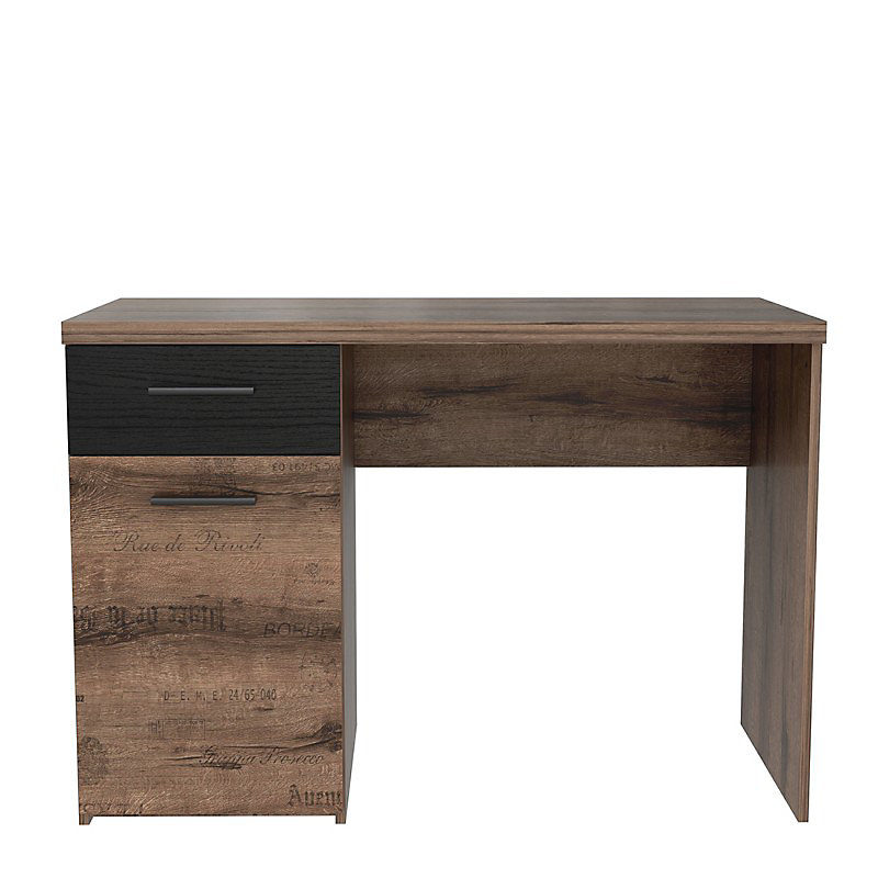Bureau marron 1 porte et 1 tiroir décor vieux chêne – JULES