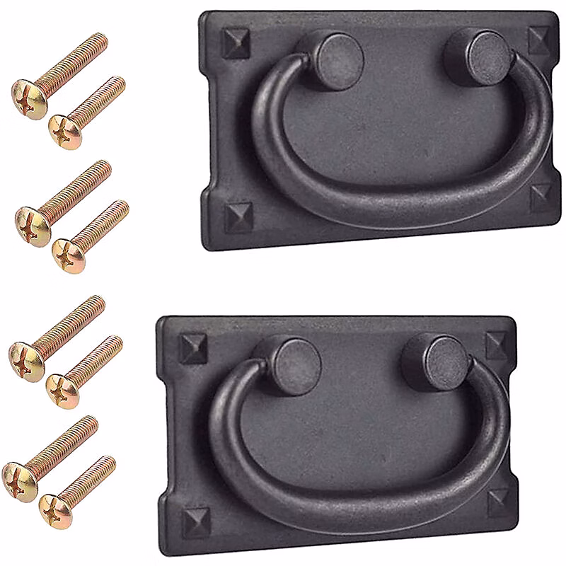 2 Pièces Poignée – Noir Porte Rectangulaire Poignée Tiroir Vintage Poignée à Anneau pour Meuble Classique avec Vis