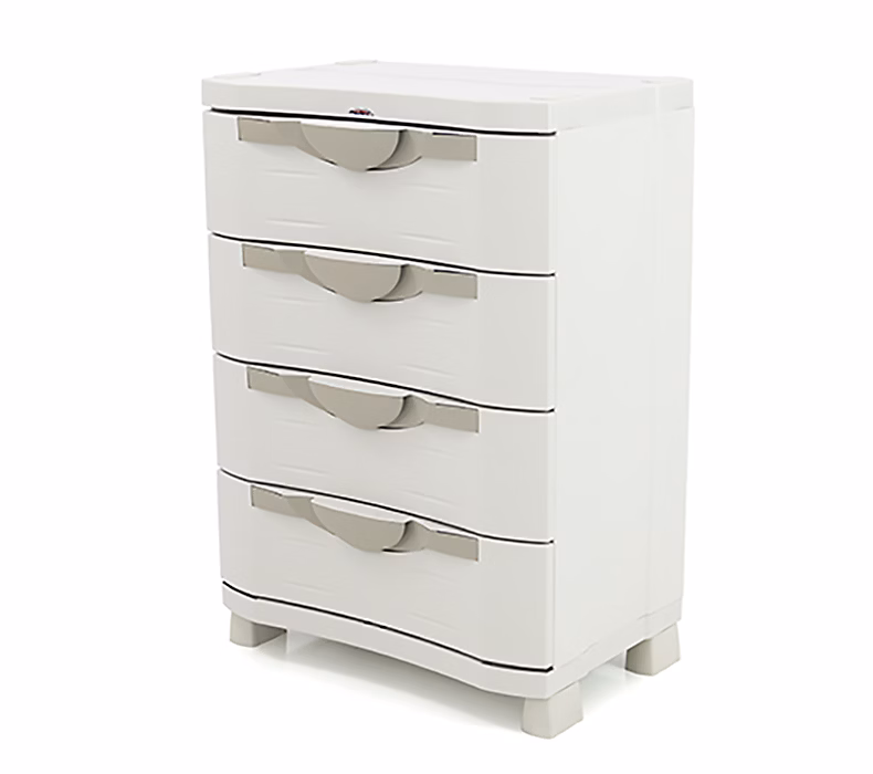 Commode de rangement 4 tiroirs intérieur/extérieur coloris beige – Longueur 70 x Profondeur 45 x Hauteur 100 cm