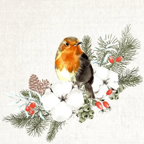 20 serviettes 3 plis Robin Forest - 33 x 33 cm