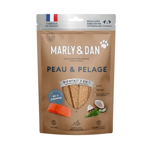 Friandises pour chien barres à mâcher peau et pelage Marly & Dan - 80 g