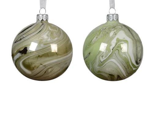 Boule de Noël ballotine en verre imitation marbre coloris vert - Ø 8 cm