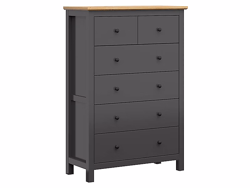 Commode Chiffonnier à 6 tiroirs – coloris Gris graphite/Chêne artisan, Longueur 101 x Profondeur 44 x Hauteur 145 cm
