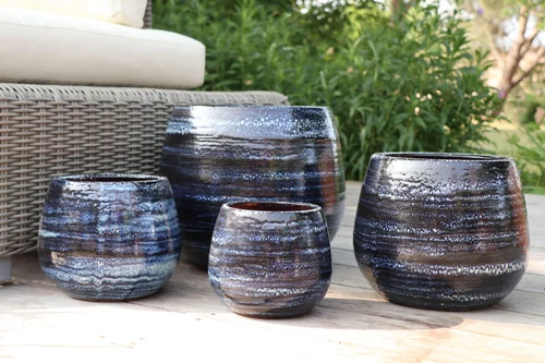 Pot en terre émaillée bleu Nuit étoilée Les Poteries d'Albi Cancale - Ø 25 x H 27 cm
